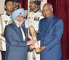 Sardar Harvinder Singh Phoolka ( H. S. Phoolka) of Bhadaur (left) receiving Padma Shri award from President of India.jpg