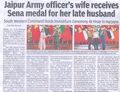 Jaipur Army Officer's wife receives Sena medal for her late husband, TOI.25.02.2024