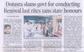 Dotasra Slams Govt for conducting last rites sans state honour, TOI.17.05.2024